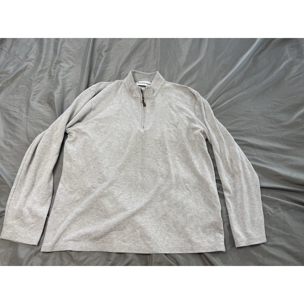 Mizzen+Main Sweater Mens Large Gray 1/4 Zip Mock Neck Knit Pullover Stretch